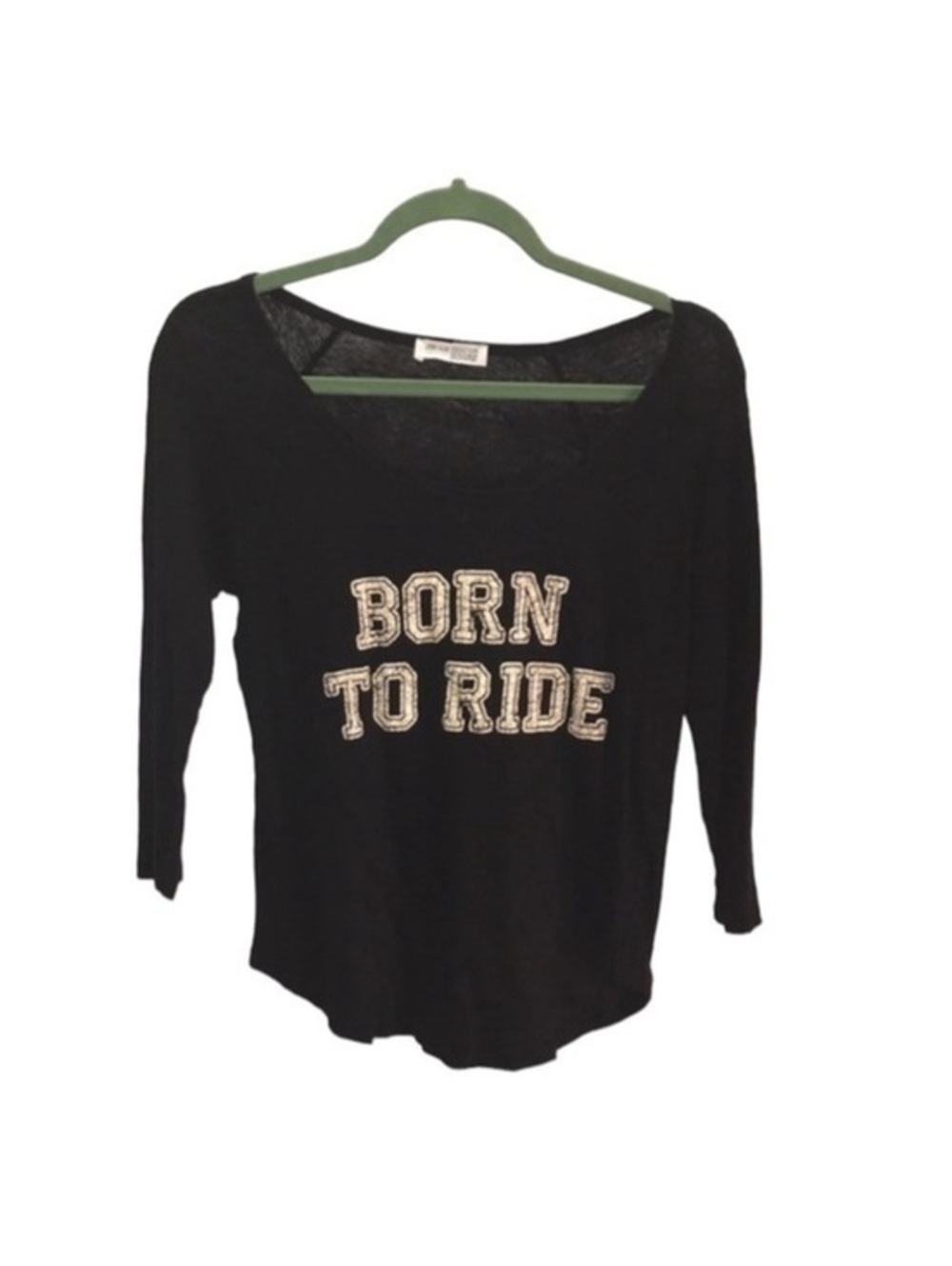 Zara W&B Collection Black 'Born To Ride' Long Sleeve Shirt, Size M